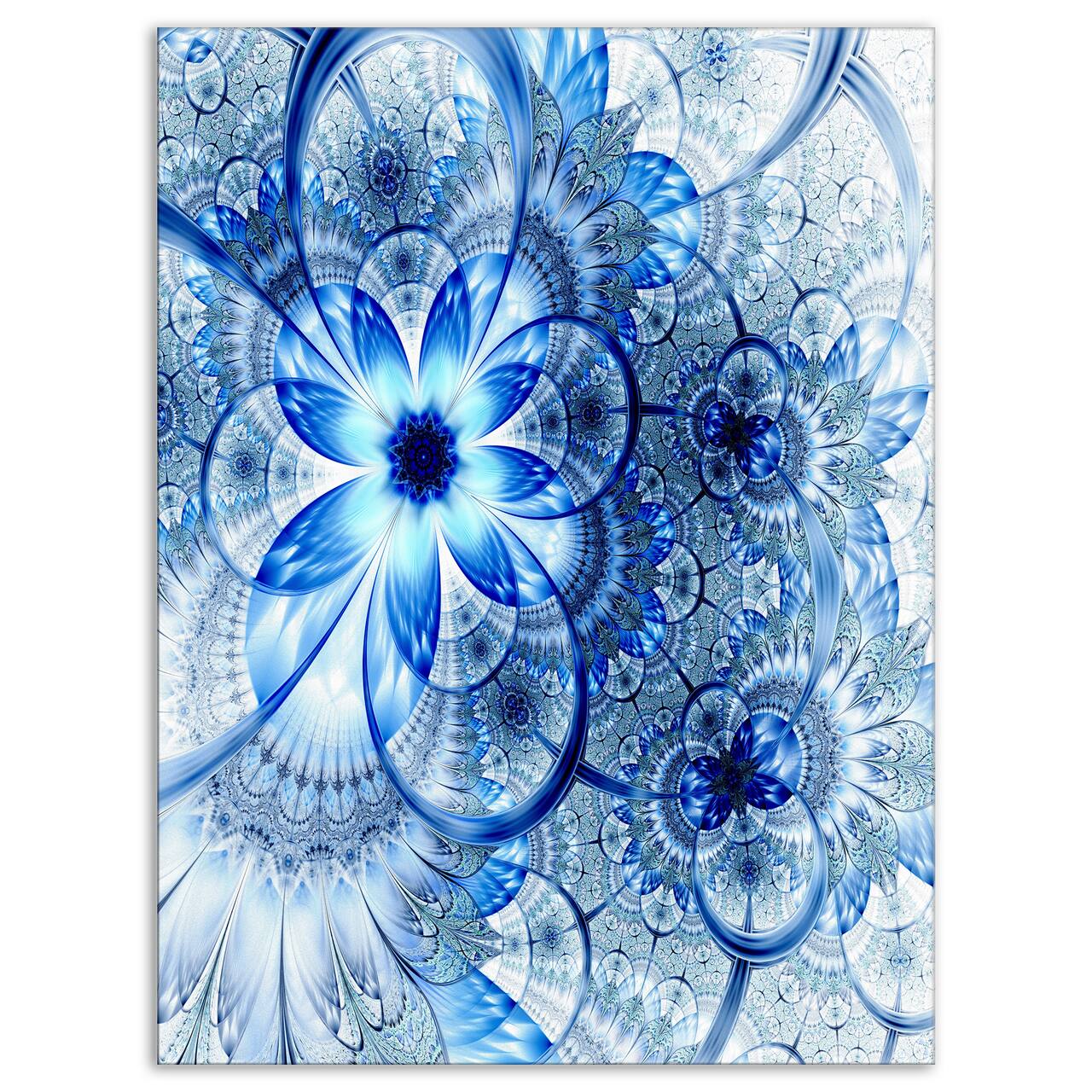 Designart - Dark Blue Flower Pattern Design - Floral Art Canvas Print
